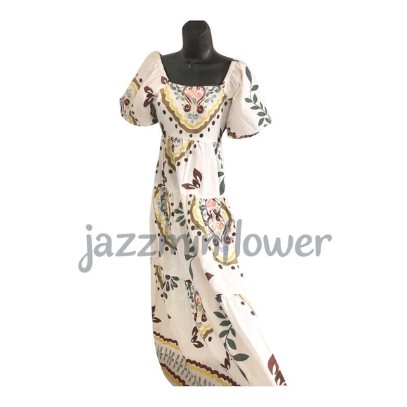 Gorgeous cream multi puff sleeve tiered maxi nap dress size small new - Picture 4 of 17